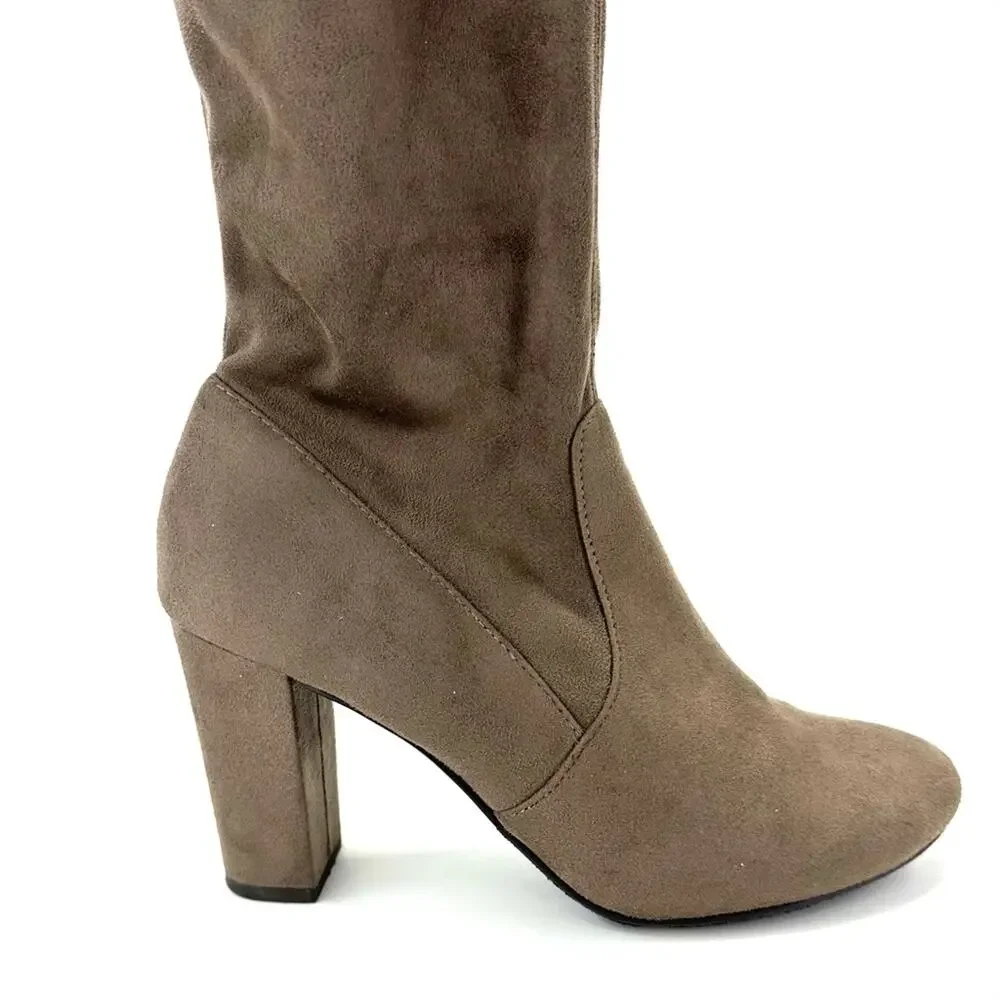 Heart In D Tan Thigh-High/Over-The-Knee Boot Size 8.5 Stretchy Block High Heel